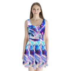 Crystal Wave Pattern Design Split Back Mini Dress 