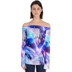 Crystal Wave Pattern Design Off Shoulder Long Sleeve Top by Sudhe