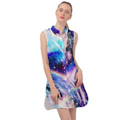 Crystal Wave Pattern Design Sleeveless Shirt Dress