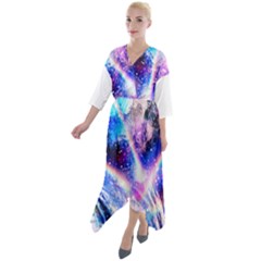 Crystal Wave Pattern Design Short Sleeve Wrap Front Maxi Dress by Sudhe