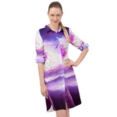 Fantasy World Long Sleeve Mini Shirt Dress