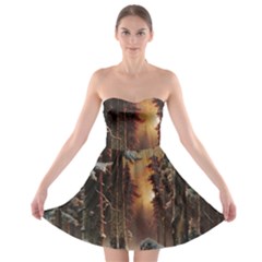 Sunset In The Frozen Winter Forest Strapless Bra Top Dress