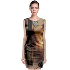 Sunset In The Frozen Winter Forest Classic Sleeveless Midi Dress by Sudhe