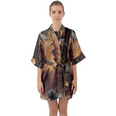 Sunset In The Frozen Winter Forest Half Sleeve Satin Kimono  by Sudhe