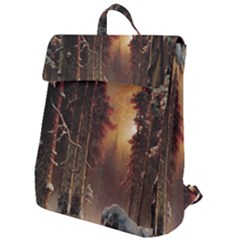 Sunset In The Frozen Winter Forest Flap Top Backpack