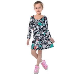 Illustration Abstract Pattern Kids  Long Sleeve Velvet Dress