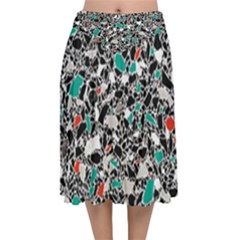 Illustration Abstract Pattern Velvet Flared Midi Skirt