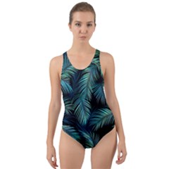 Palms Pattern Design Cut-out Back One Piece Swimsuit by Sudhe