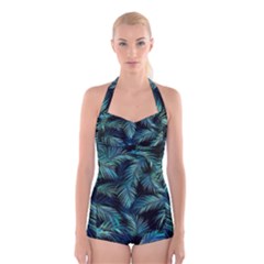 Palms Pattern Design Boyleg Halter Swimsuit  by Sudhe