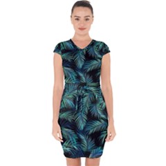 Palms Pattern Design Capsleeve Drawstring Dress  by Sudhe