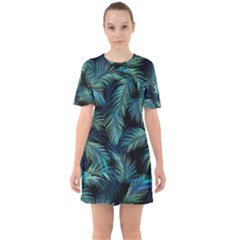 Palms Pattern Design Sixties Short Sleeve Mini Dress by Sudhe