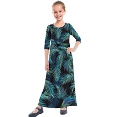 Palms Pattern Design Kids  Quarter Sleeve Maxi Dress by Sudhe