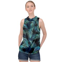 Palms Pattern Design High Neck Satin Top by Sudhe