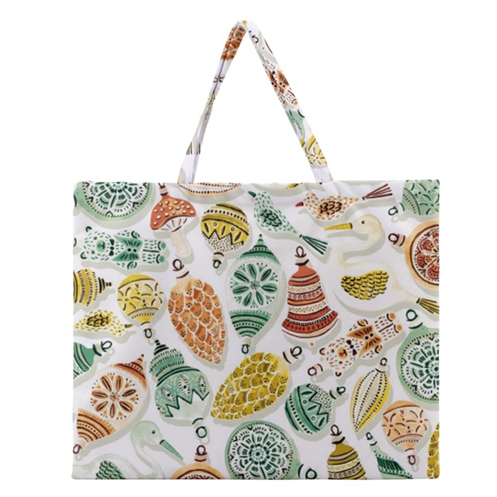 Surface Pattern  Vintage Christmas Ornaments Zipper Large Tote Bag