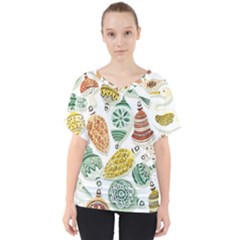 Surface Pattern  Vintage Christmas Ornaments V-neck Dolman Drape Top by Sudhe