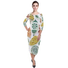 Surface Pattern  Vintage Christmas Ornaments Quarter Sleeve Midi Velour Bodycon Dress by Sudhe