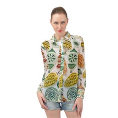 Surface Pattern  Vintage Christmas Ornaments Long Sleeve Chiffon Shirt