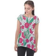 Flora Floral Flower Flowers Pattern Cap Sleeve High Low Top