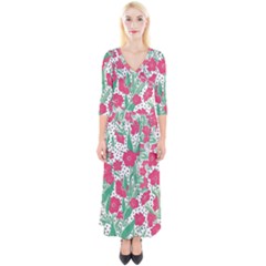 Flora Floral Flower Flowers Pattern Quarter Sleeve Wrap Maxi Dress