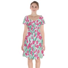 Flora Floral Flower Flowers Pattern Short Sleeve Bardot Dress