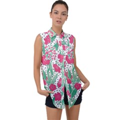 Flora Floral Flower Flowers Pattern Sleeveless Chiffon Button Shirt