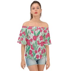 Flora Floral Flower Flowers Pattern Off Shoulder Short Sleeve Top