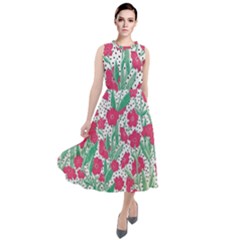 Flora Floral Flower Flowers Pattern Round Neck Boho Dress