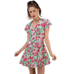 Flora Floral Flower Flowers Pattern Flutter Sleeve Wrap Dress