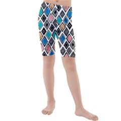 Diamond Shapes Pattern Kids  Mid Length Swim Shorts by Sudhe