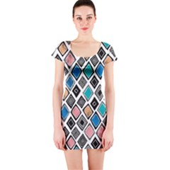 Diamond Shapes Pattern Short Sleeve Bodycon Dress