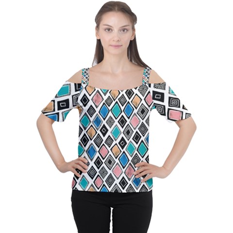 Diamond Shapes Pattern Cutout Shoulder Tee by Sudhe