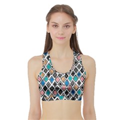 Diamond Shapes Pattern Sports Bra With Border