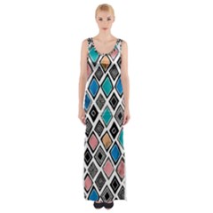 Diamond Shapes Pattern Thigh Split Maxi Dress