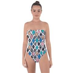 Diamond Shapes Pattern Tie Back One Piece Swimsuit by Sudhe