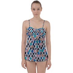 Diamond Shapes Pattern Babydoll Tankini Set by Sudhe