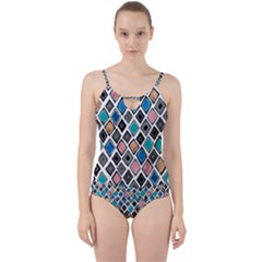 Diamond Shapes Pattern Cut Out Top Tankini Set