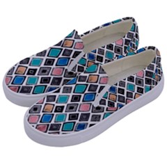 Diamond Shapes Pattern Kids  Canvas Slip Ons by Sudhe