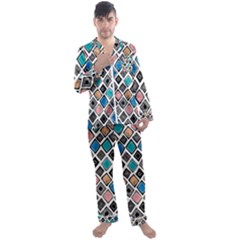 Diamond Shapes Pattern Men s Satin Pajamas Long Pants Set