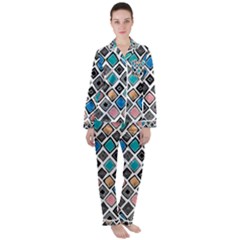 Diamond Shapes Pattern Satin Long Sleeve Pyjamas Set