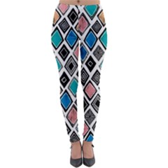 Diamond Shapes Pattern Lightweight Velour Leggings by Sudhe