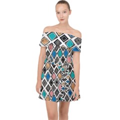 Diamond Shapes Pattern Off Shoulder Chiffon Dress by Sudhe