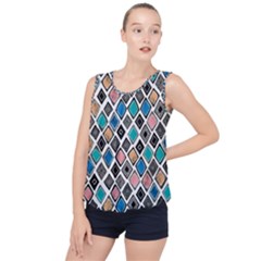 Diamond Shapes Pattern Bubble Hem Chiffon Tank Top by Sudhe