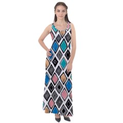 Diamond Shapes Pattern Sleeveless Velour Maxi Dress