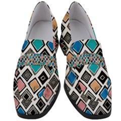 Diamond Shapes Pattern Women s Chunky Heel Loafers