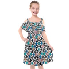 Diamond Shapes Pattern Kids  Cut Out Shoulders Chiffon Dress