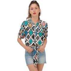 Diamond Shapes Pattern Tie Front Shirt 