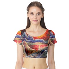 Sci Fi  Landscape Painting Short Sleeve Crop Top by Sudhe