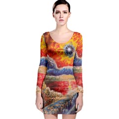 Sci Fi  Landscape Painting Long Sleeve Bodycon Dress by Sudhe