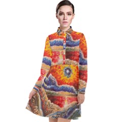 Sci Fi  Landscape Painting Long Sleeve Chiffon Shirt Dress by Sudhe