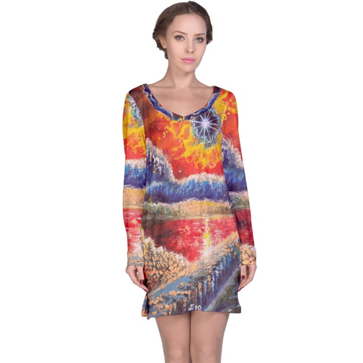 Sci Fi  Landscape painting Long Sleeve Nightdress